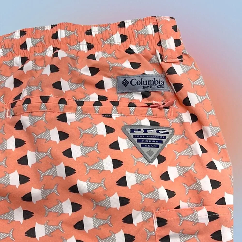 COLUMBIA PFG Men’s XL Pinkish Water Shorts Swimsuit Fish Print